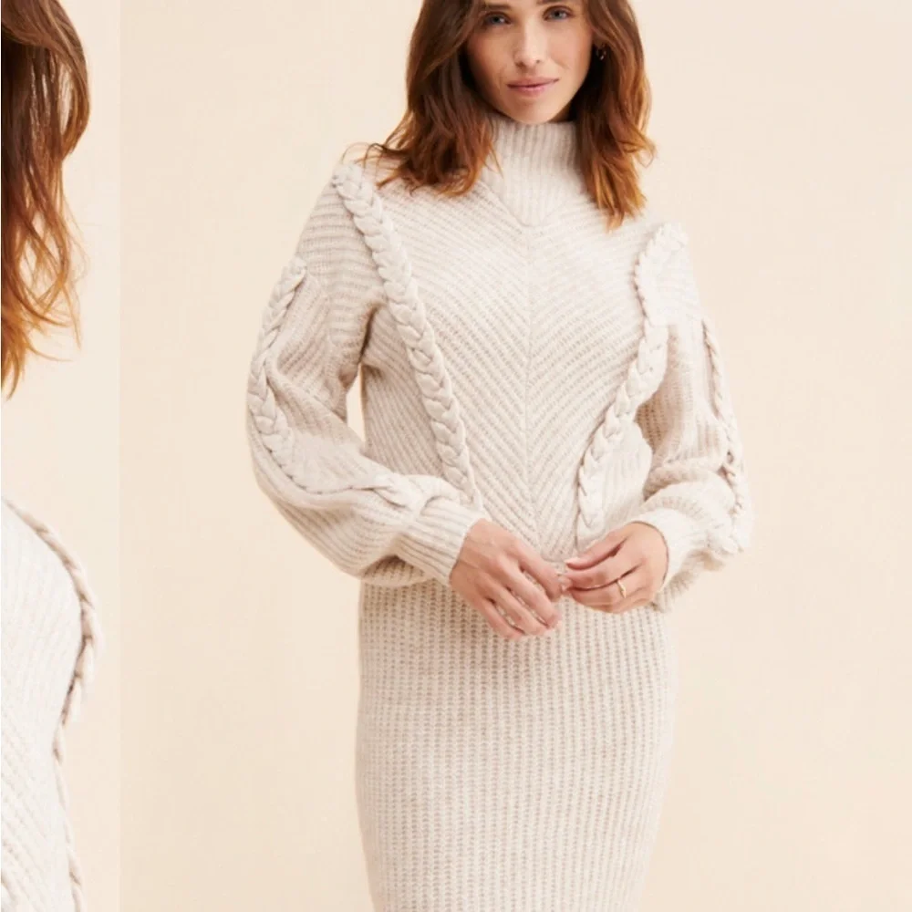 Saylor Cream Cable Knit Angelina Sweater Dress - Picture 2 of 15